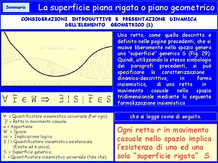 Sommario La superficie piana rigata o piano geometrico CONSIDERAZIONI INTRODUTTIVE E PRESENTAZIONE DINAMICA DELL’ELEMENTO