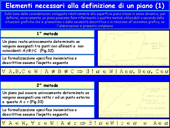 Elementi necessari alla definizione di un piano (1) Sulla base delle considerazioni sviluppate relativamente