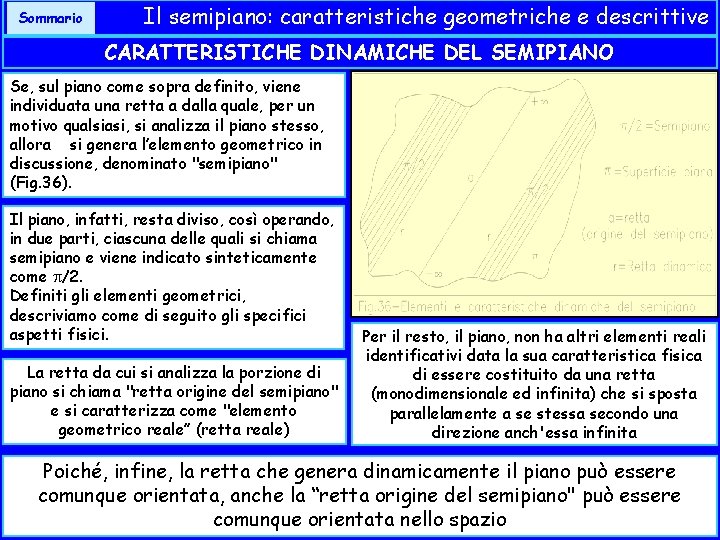 Sommario Il semipiano: caratteristiche geometriche e descrittive CARATTERISTICHE DINAMICHE DEL SEMIPIANO Se, sul piano