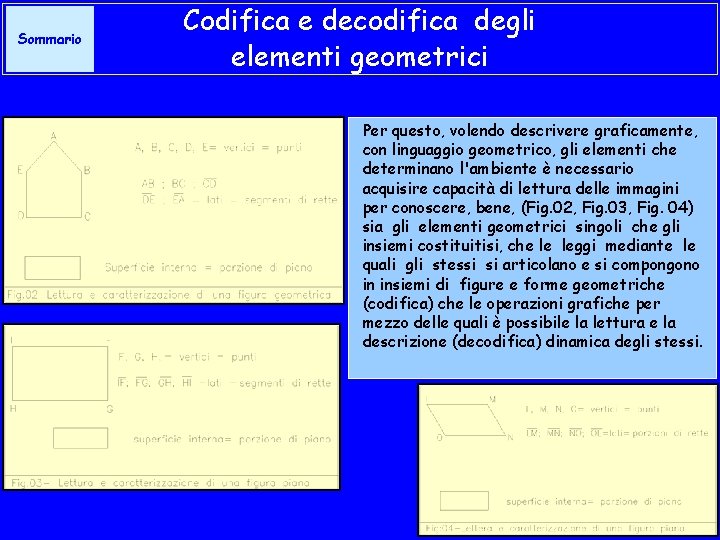 Sommario Codifica e decodifica degli elementi geometrici Per questo, volendo descrivere graficamente, con linguaggio