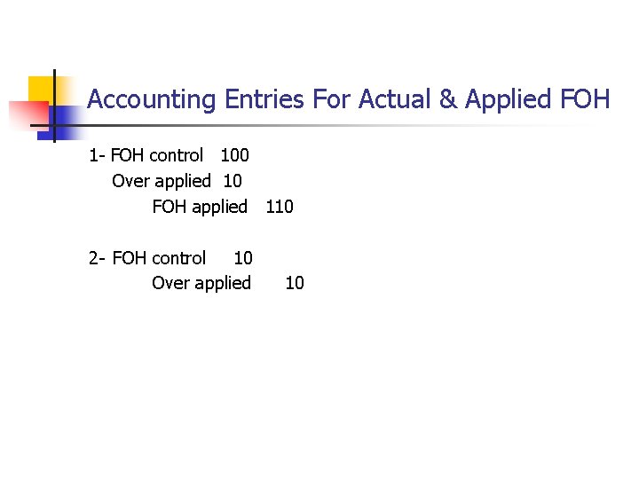 Accounting Entries For Actual & Applied FOH 1 - FOH control 100 Over applied