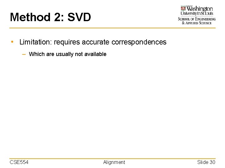 Method 2: SVD • Limitation: requires accurate correspondences – Which are usually not available