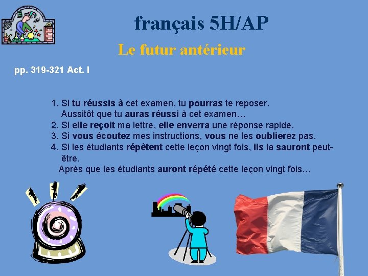 français 5 H/AP Le futur antérieur pp. 319 -321 Act. I 1. Si tu