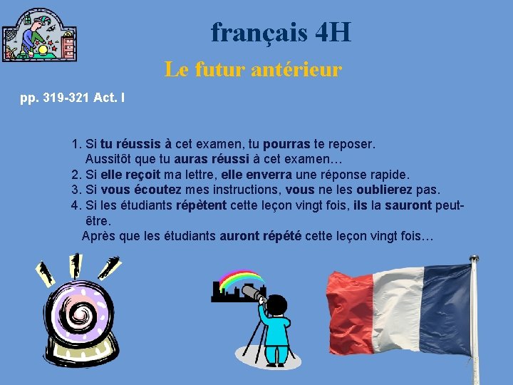 français 4 H Le futur antérieur pp. 319 -321 Act. I 1. Si tu