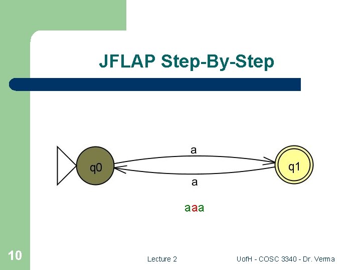 JFLAP Step-By-Step aaa 10 Lecture 2 Uof. H - COSC 3340 - Dr. Verma