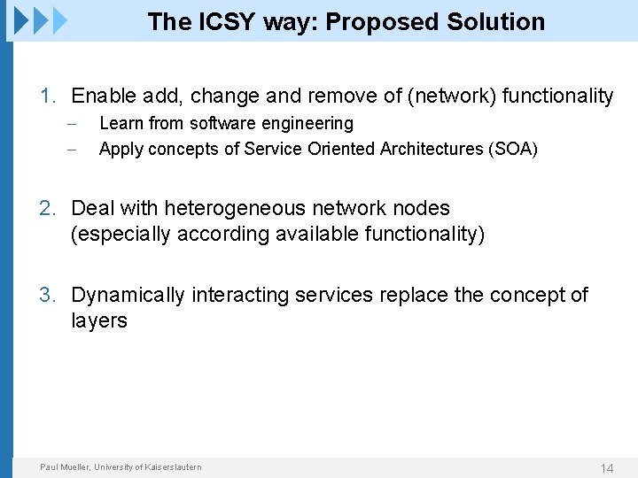 The ICSY way: Proposed Solution 1. Enable add, change and remove of (network) functionality