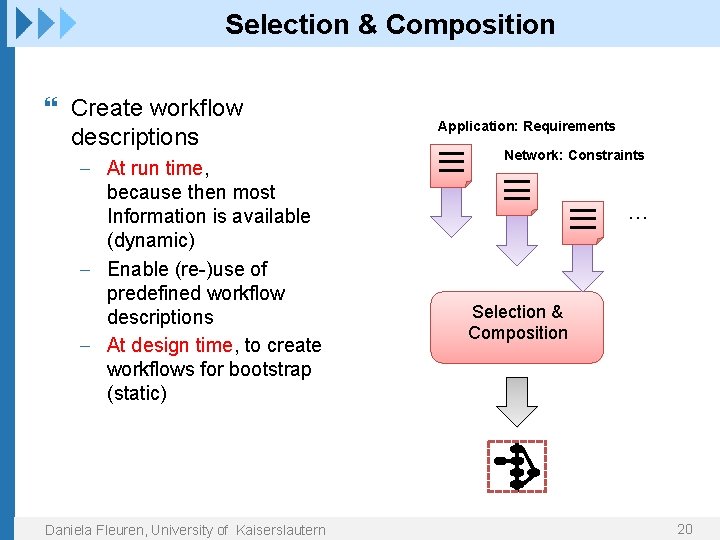 Selection & Composition Create workflow descriptions - At run time, because then most Information