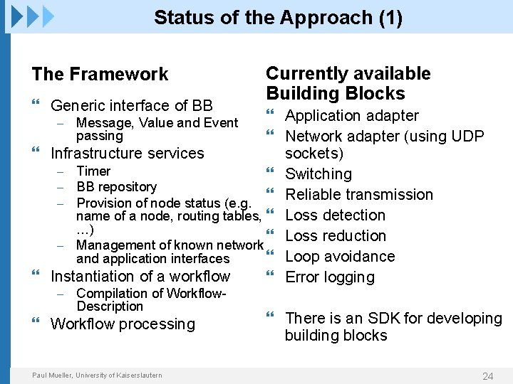 Status of the Approach (1) The Framework Generic interface of BB Currently available Building