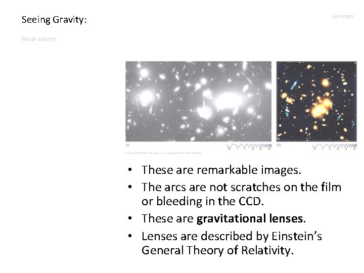 Seeing Gravity: summary Recall column • These are remarkable images. • The arcs are