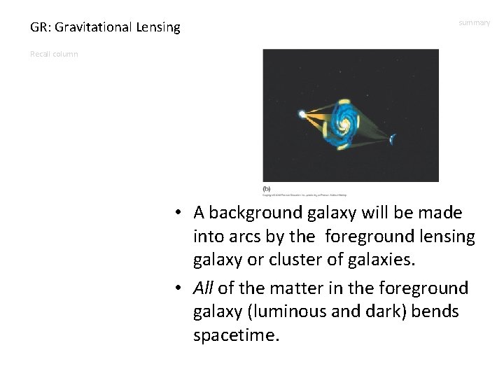 GR: Gravitational Lensing summary Recall column • A background galaxy will be made into