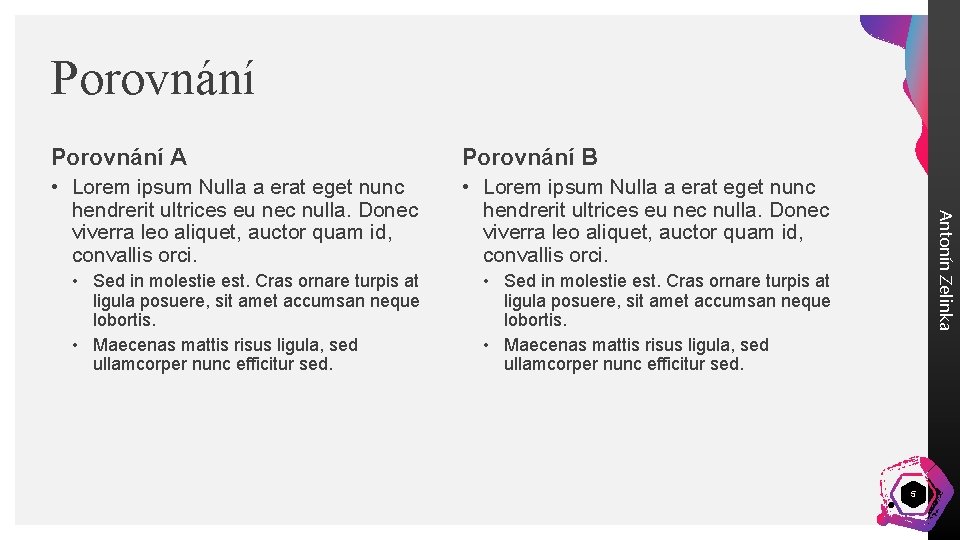 Porovnání B • Lorem ipsum Nulla a erat eget nunc hendrerit ultrices eu nec