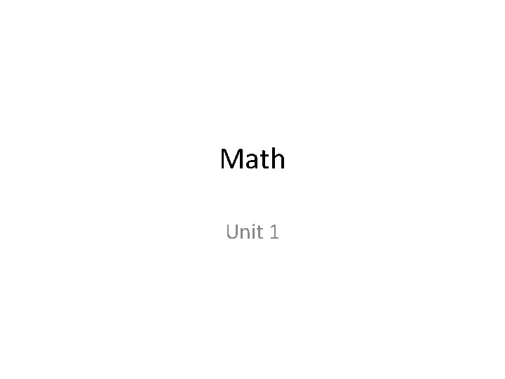 Math Unit 1 