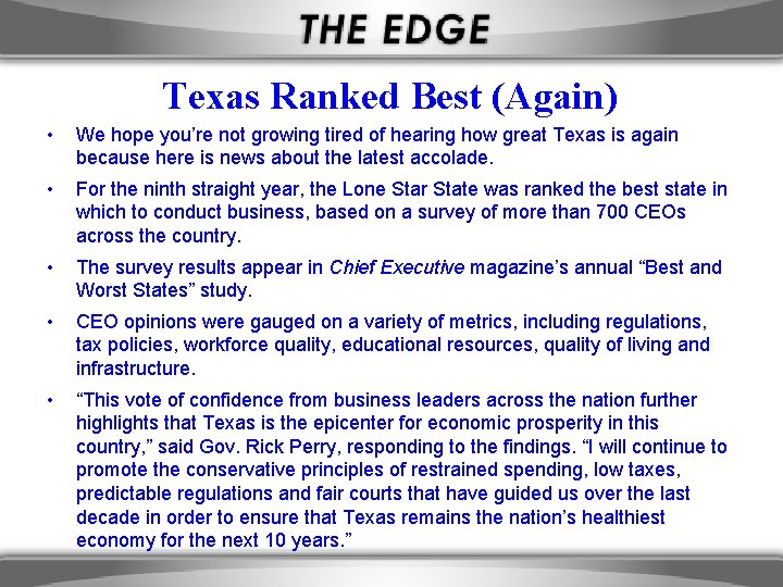 Texas Ranked Best (Again) • We hope you’re not growing tired of hearing how