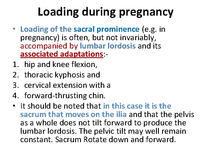 Loading during pregnancy • Loading of the sacral prominence (e. g. in pregnancy) is