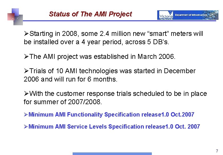 Status of The AMI Project ØStarting in 2008, some 2. 4 million new “smart”