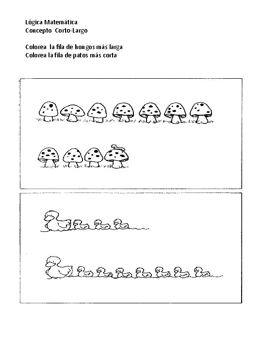 Lógica Matemática Concepto Corto-Largo Colorea la fila de hongos más larga Colorea la fila