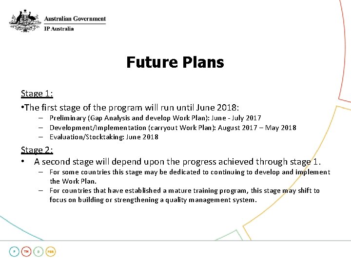 Future Plans Stage 1: • The first stage of the program will run until