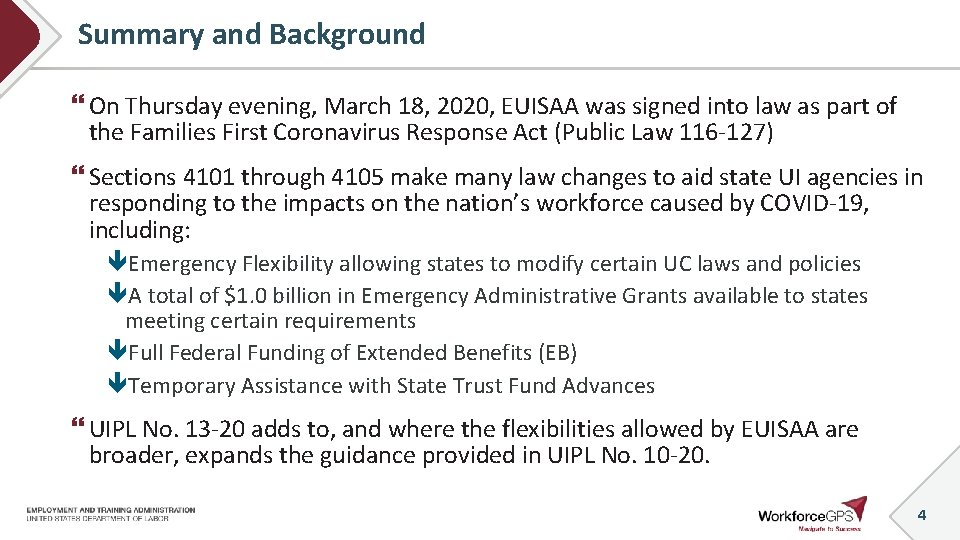 Summary and Background On Thursday evening, March 18, 2020, EUISAA was signed into law