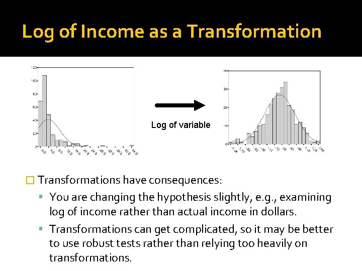 Log of Income as a Transformation Log of variable � Transformations have consequences: You