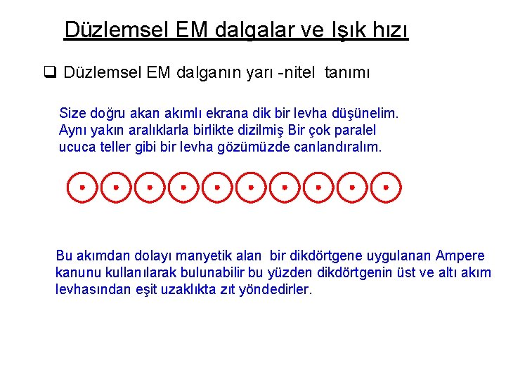 Düzlemsel EM dalgalar ve Işık hızı q Düzlemsel EM dalganın yarı -nitel tanımı Size