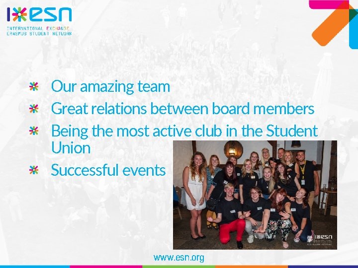 Our amazing team Great relations between board members Being the most active club in