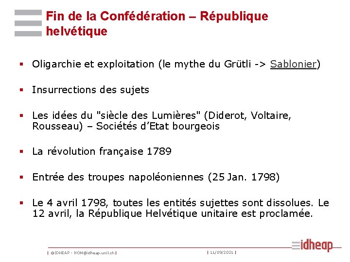 Fin de la Confédération – République helvétique § Oligarchie et exploitation (le mythe du