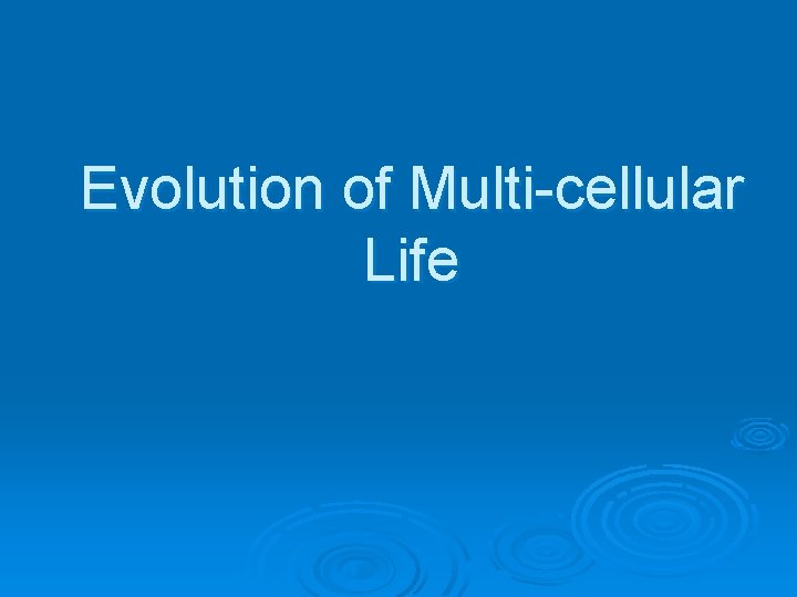 Evolution of Multi-cellular Life 