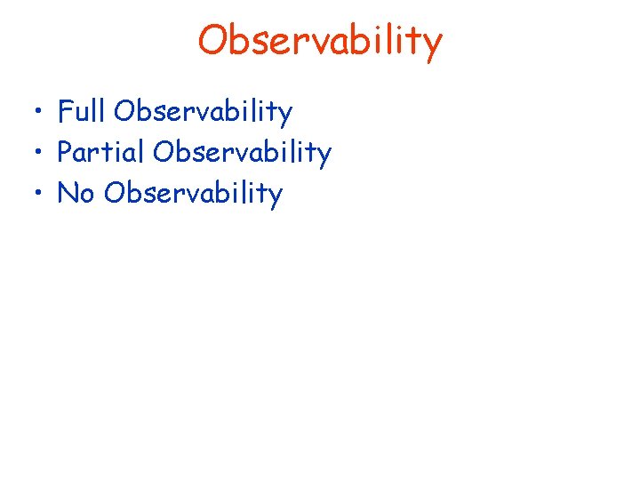 Observability • Full Observability • Partial Observability • No Observability 