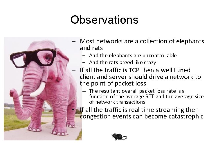 Observations – Most networks are a collection of elephants and rats – And the