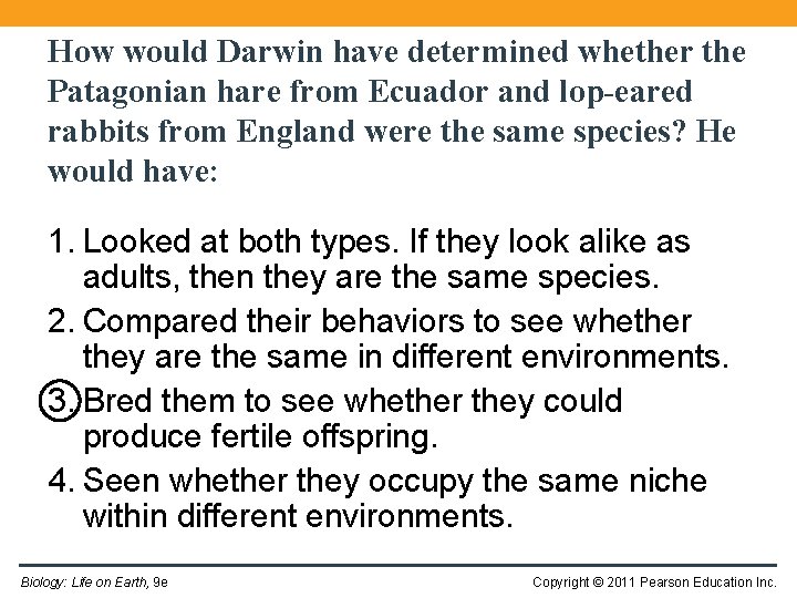 How would Darwin have determined whether the Patagonian hare from Ecuador and lop-eared rabbits