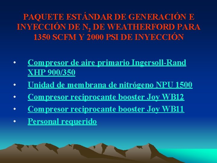 PAQUETE ESTÁNDAR DE GENERACIÓN E INYECCIÓN DE N 2 DE WEATHERFORD PARA 1350 SCFM