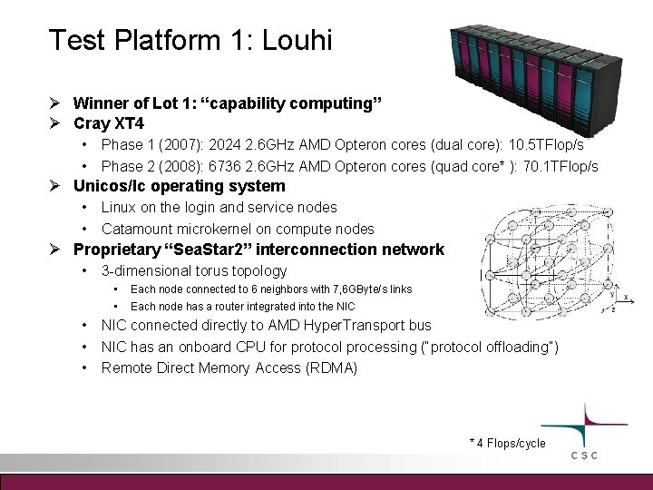 Test Platform 1: Louhi Winner of Lot 1: “capability computing” Cray XT 4 •