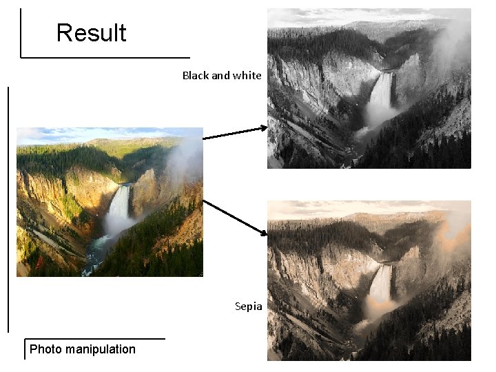 Result Black and white Sepia Photo manipulation 