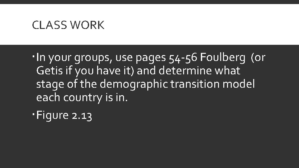 CLASS WORK In your groups, use pages 54 -56 Foulberg (or Getis if you