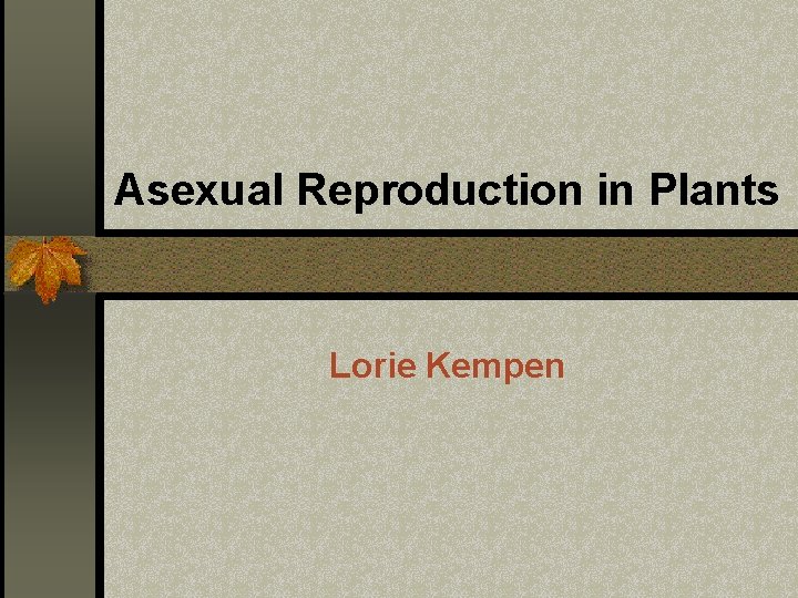 Asexual Reproduction in Plants Lorie Kempen 