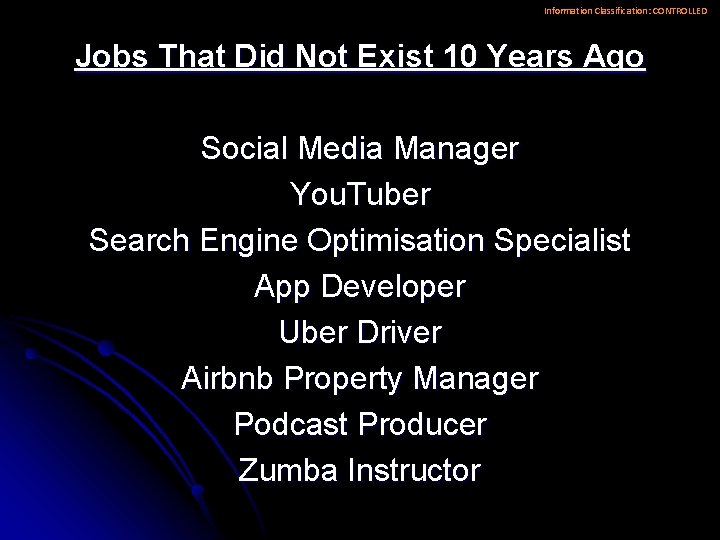 Information Classification: CONTROLLED Jobs That Did Not Exist 10 Years Ago Social Media Manager