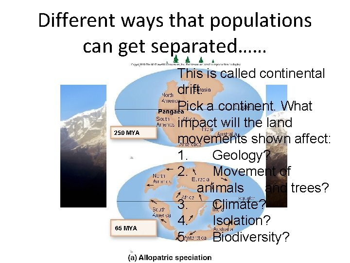 Different ways that populations can get separated…… This is called continental drift. Pick a