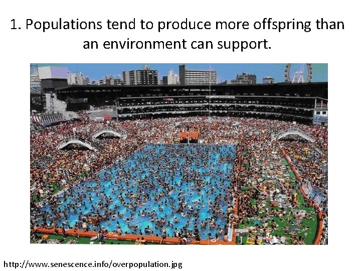 1. Populations tend to produce more offspring than an environment can support. http: //www.