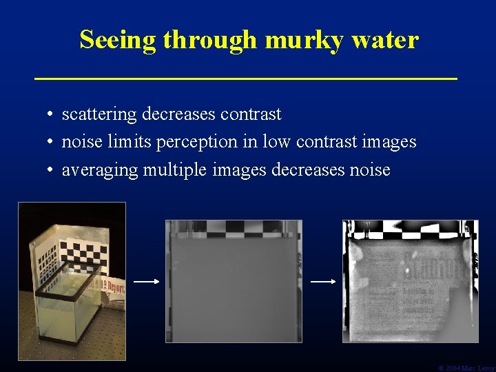Seeing through murky water • scattering decreases contrast • noise limits perception in low Seeing through murky water • scattering decreases contrast • noise limits perception in low