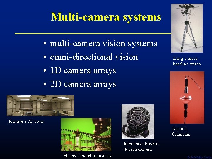 Multi-camera systems • • multi-camera vision systems omni-directional vision 1 D camera arrays 2 Multi-camera systems • • multi-camera vision systems omni-directional vision 1 D camera arrays 2
