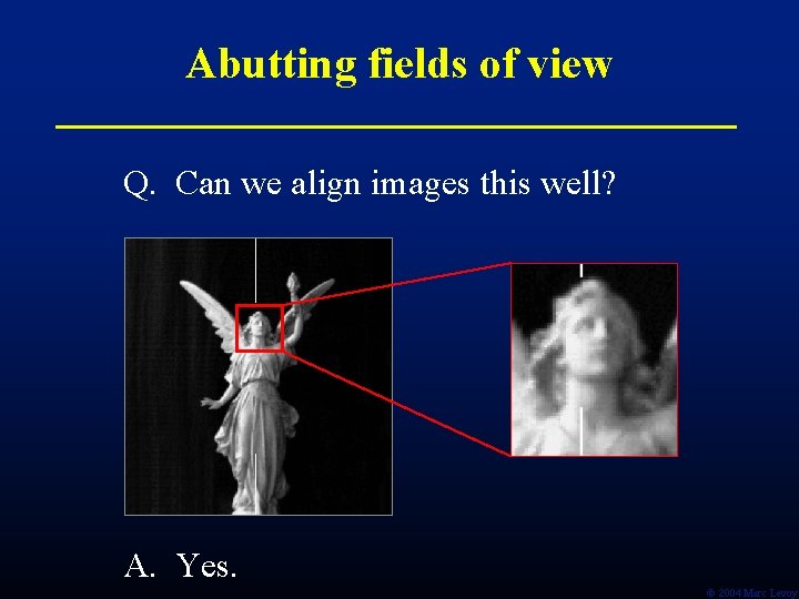 Abutting fields of view Q. Can we align images this well? A. Yes. Ó Abutting fields of view Q. Can we align images this well? A. Yes. Ó