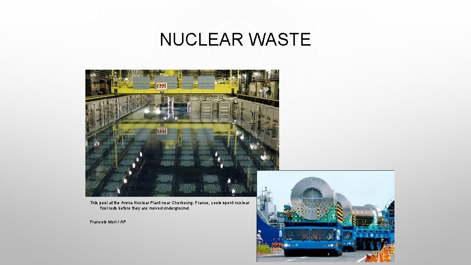 NUCLEAR WASTE This pool at the Areva Nuclear Plant near Cherbourg, France, cools spent