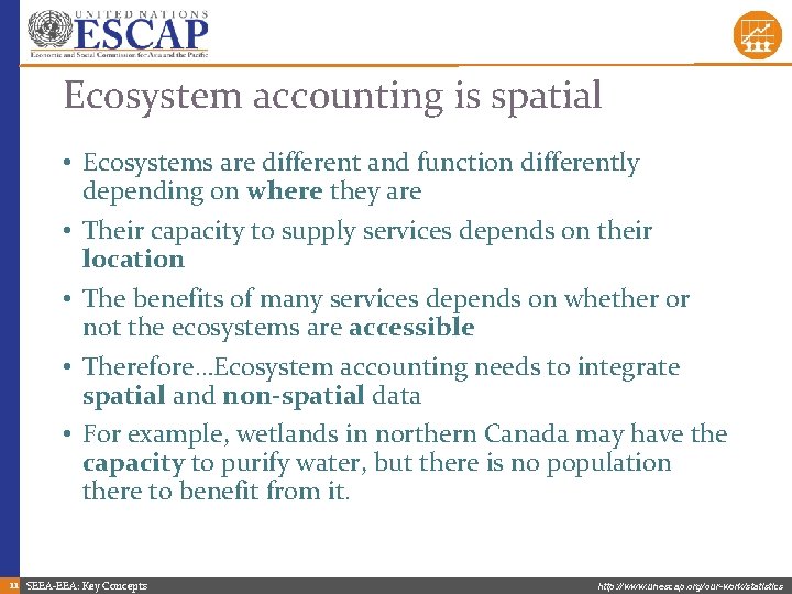 Ecosystem accounting is spatial • Ecosystems are different and function differently depending on where