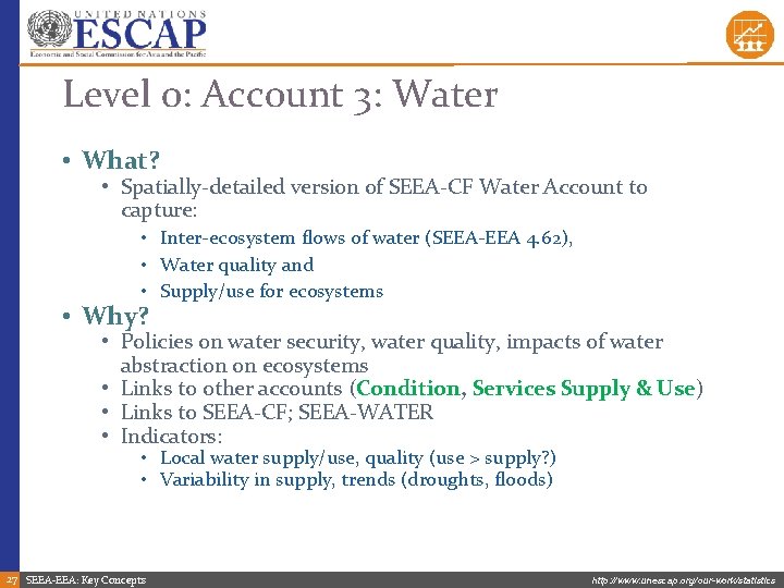 Level 0: Account 3: Water • What? • Spatially-detailed version of SEEA-CF Water Account