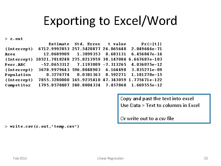 Exporting to Excel/Word > z. out (Intercept) Area (Intercept) Perc. ABC (Intercept) Population (Intercept) Exporting to Excel/Word > z. out (Intercept) Area (Intercept) Perc. ABC (Intercept) Population (Intercept)