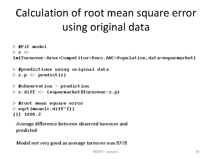 Calculation of root mean square error using original data > #Fit model > z Calculation of root mean square error using original data > #Fit model > z