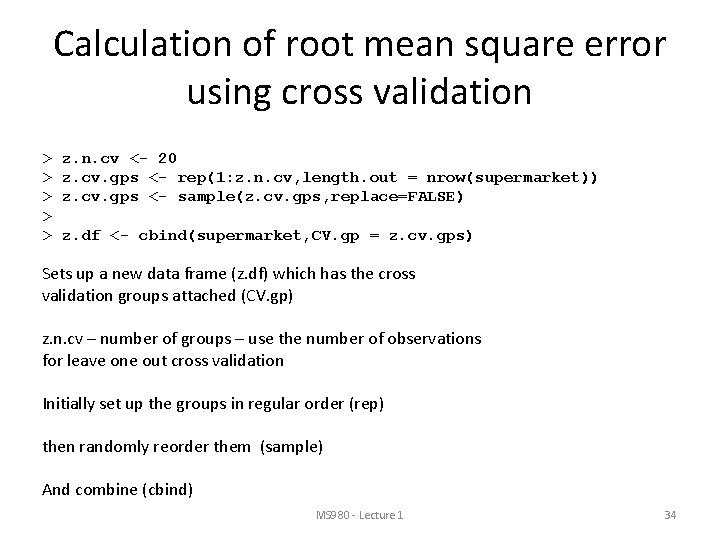 Calculation of root mean square error using cross validation > > > z. n. Calculation of root mean square error using cross validation > > > z. n.