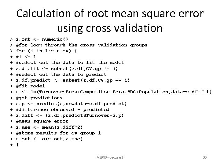Calculation of root mean square error using cross validation > > > + + Calculation of root mean square error using cross validation > > > + +