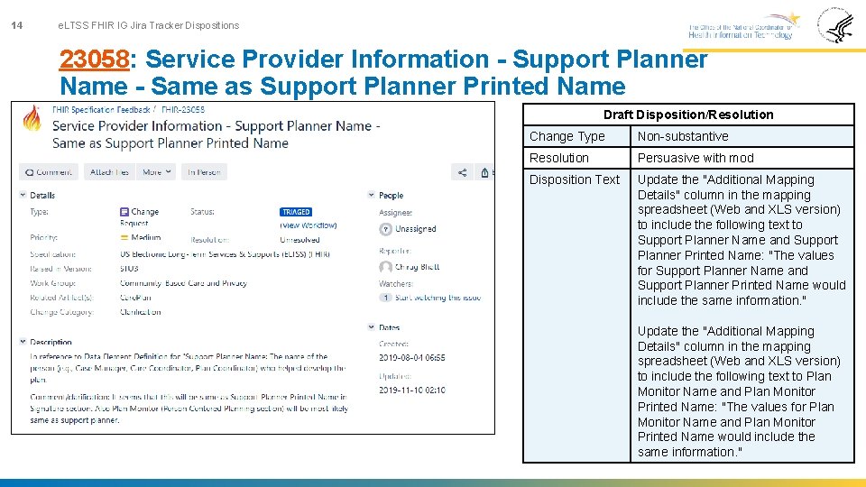 14 e. LTSS FHIR IG Jira Tracker Dispositions 23058: Service Provider Information - Support