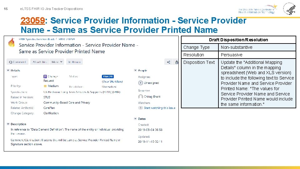 15 e. LTSS FHIR IG Jira Tracker Dispositions 23059: Service Provider Information - Service